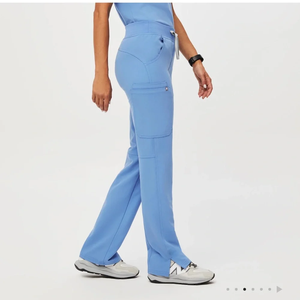 Figs Kate Cargo Women's Light Blue Straight Leg Scrub Pants - Picture 2 of 5
